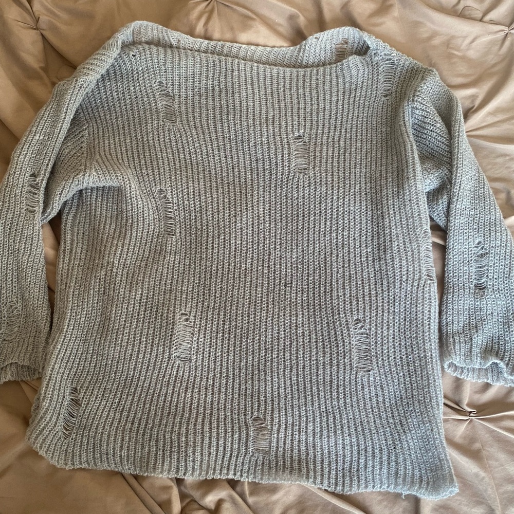 Over-sized grey distressed sweater
